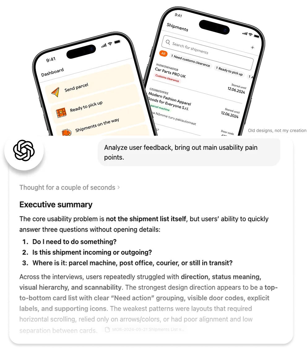AI-assisted analysis of the old app's usability pain points