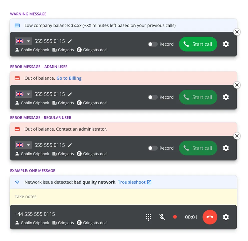 Implemented warning and error message states for admin and regular users