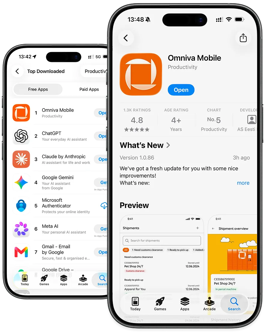 Omniva Mobile ranked #1 in the App Store Productivity chart