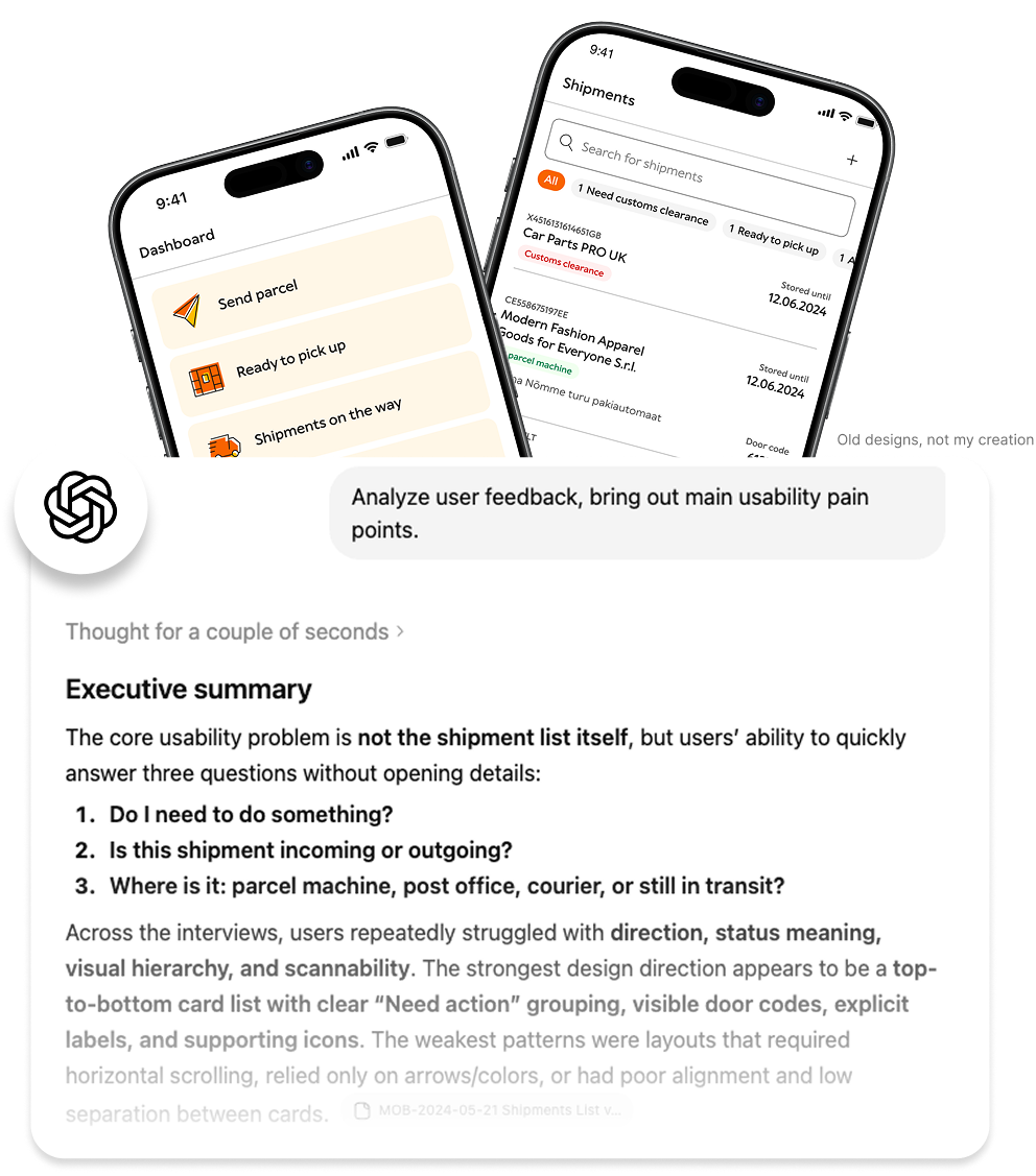 AI-assisted analysis of the old app's usability pain points