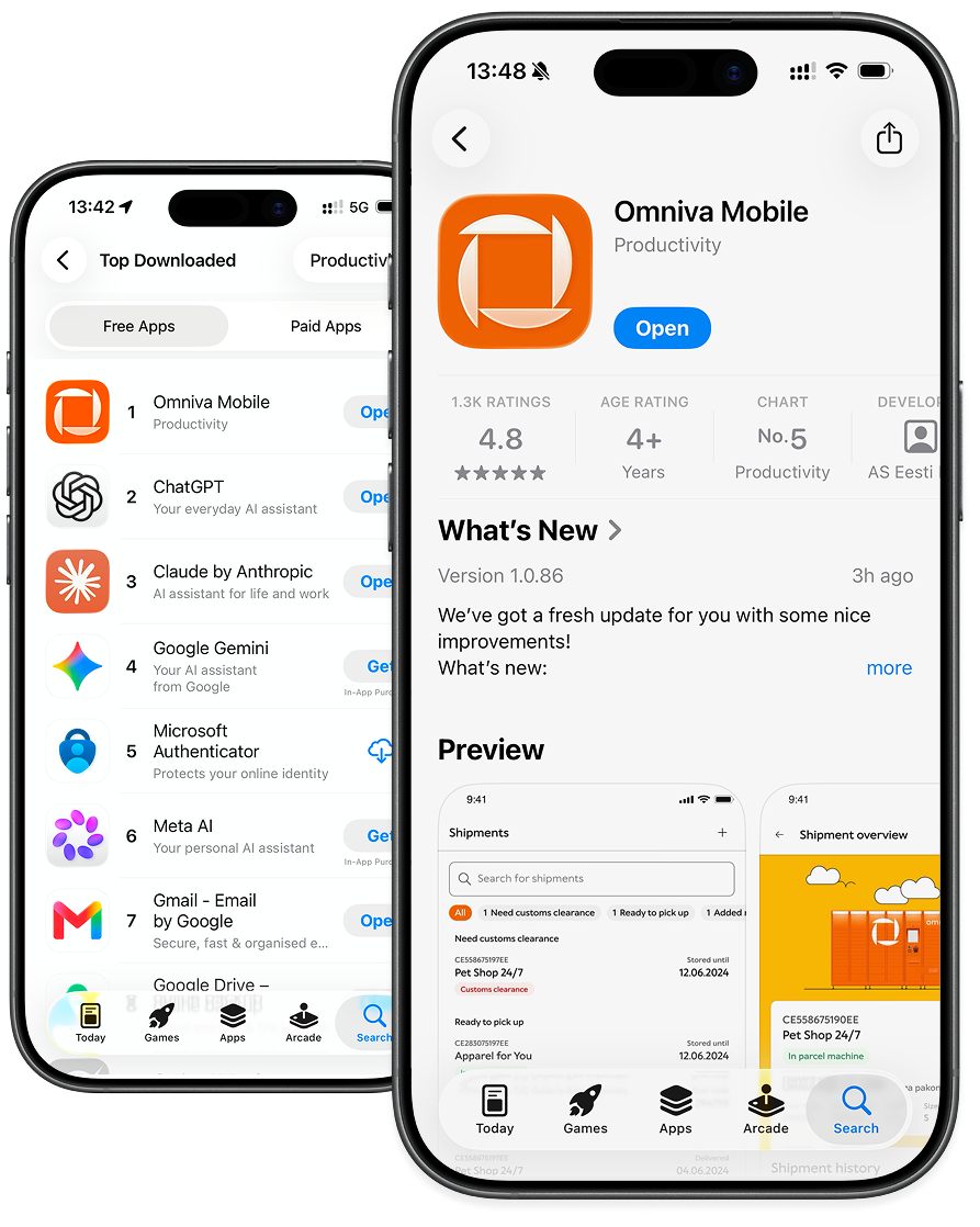 Omniva Mobile ranked #1 in the App Store Productivity chart