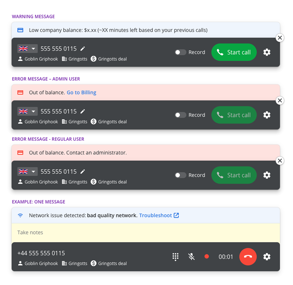 Implemented warning and error message states for admin and regular users