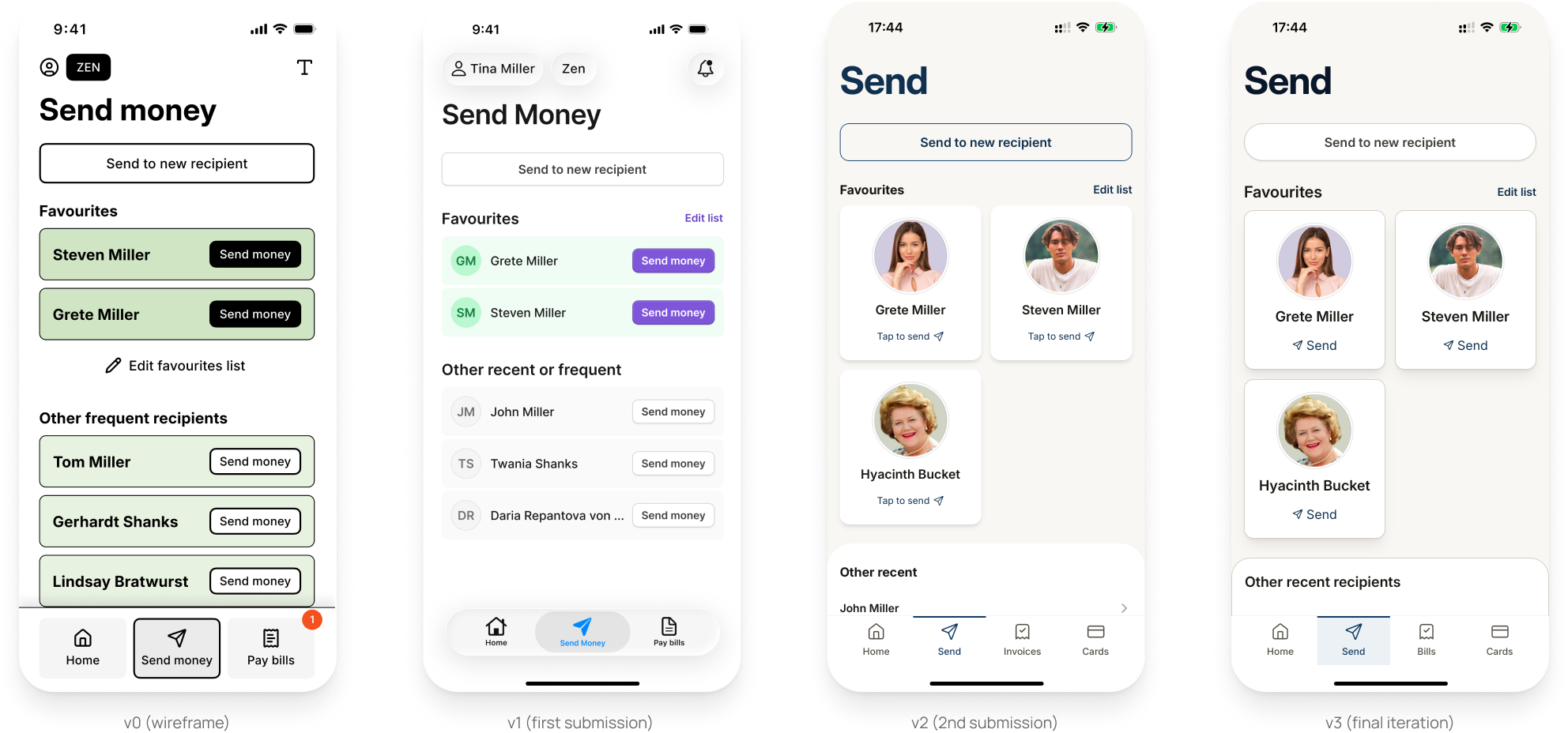 Send money evolution across four versions