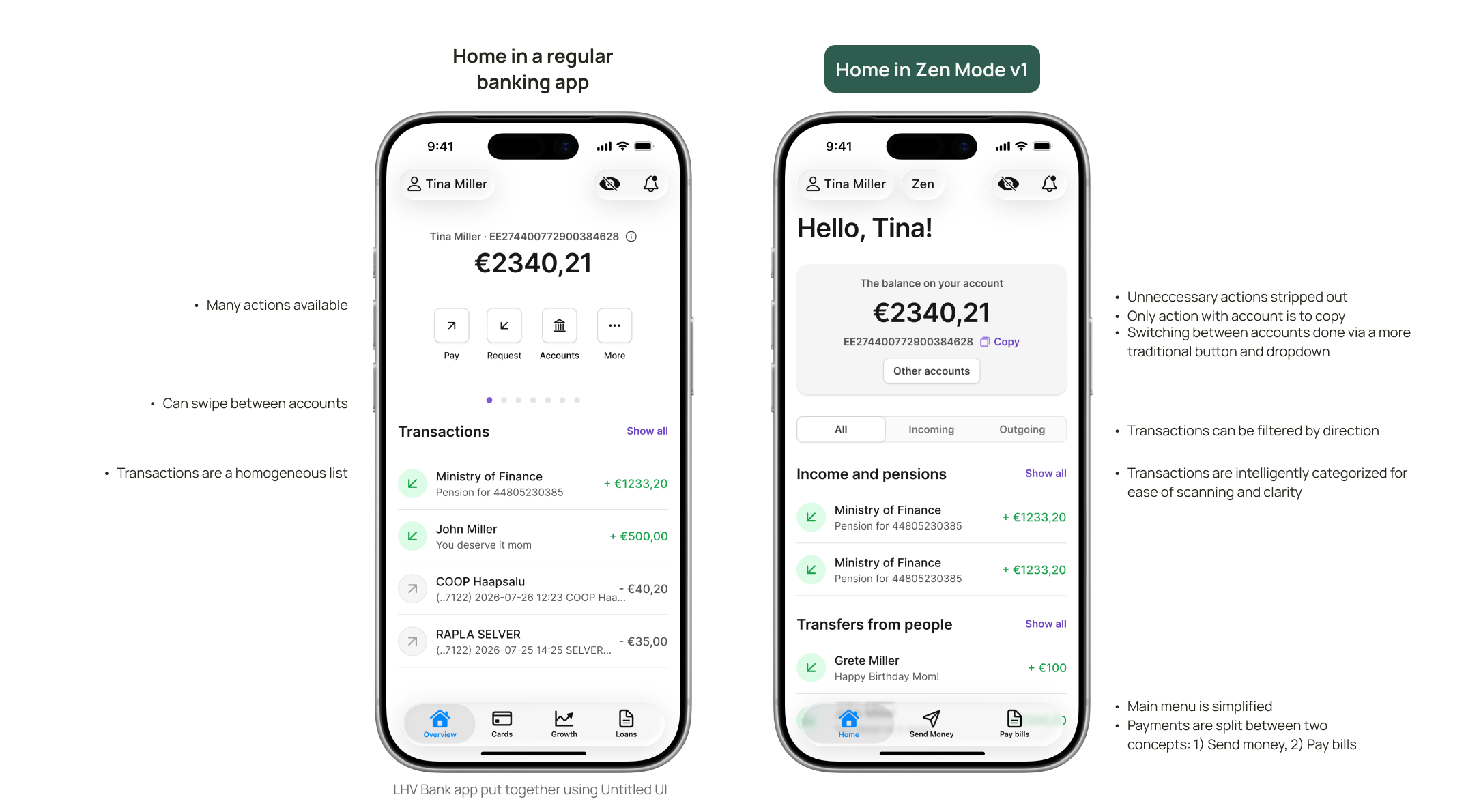 Regular banking home vs Zen Mode v1 home