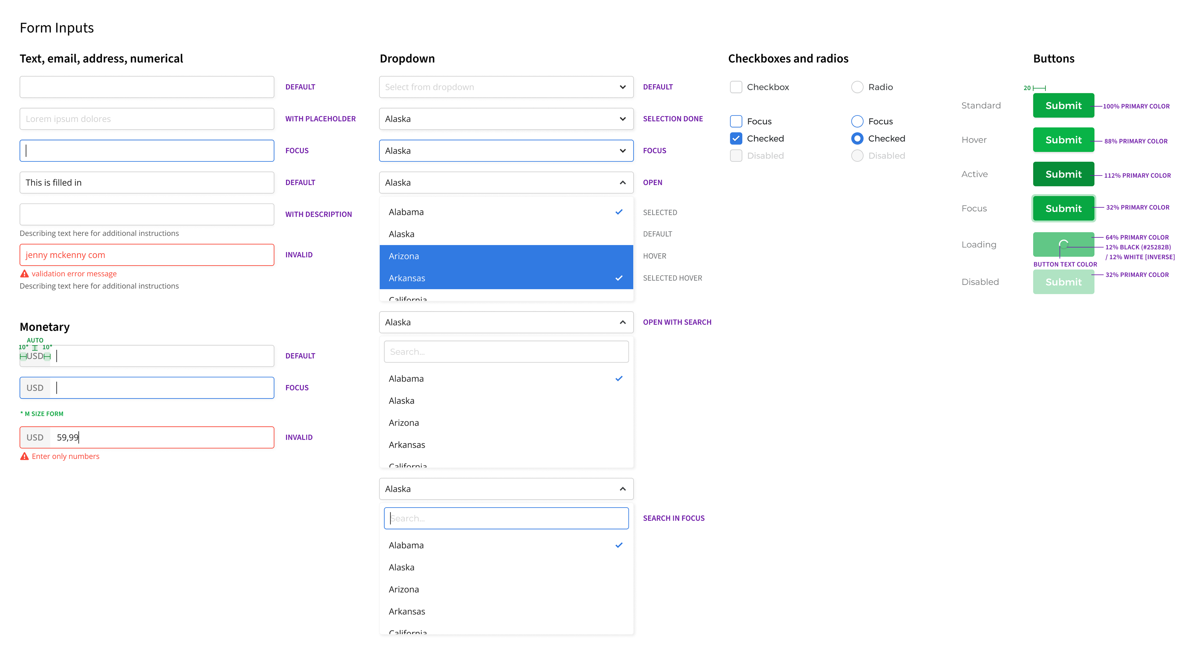 Form input components — light mode